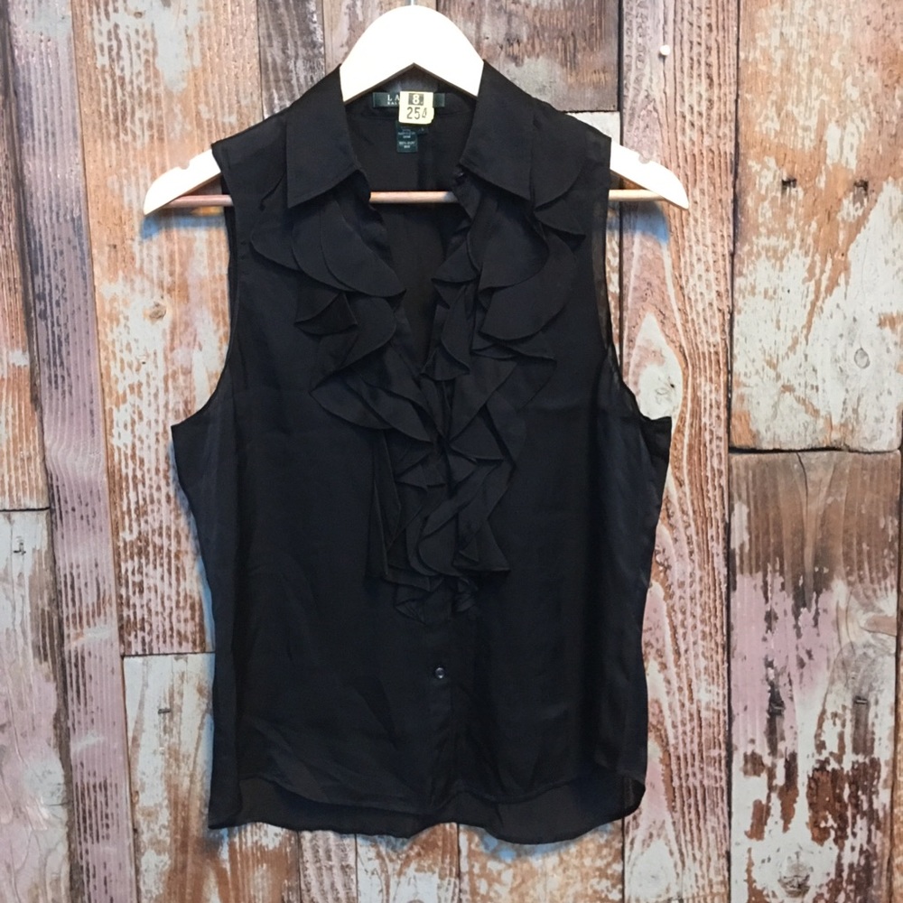 Ralph Lauren 100% Silk Ruffle Sleeveless Top